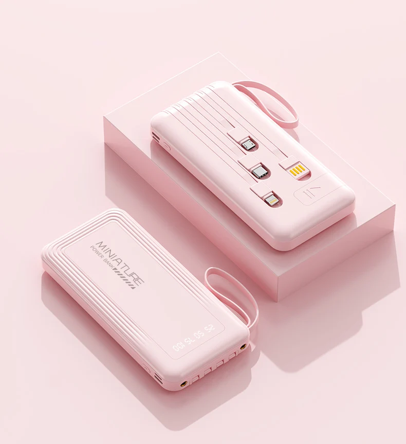 Kompakte Powerbank mit integrierten Kabeln und digitaler Ladeanzeige Skanto