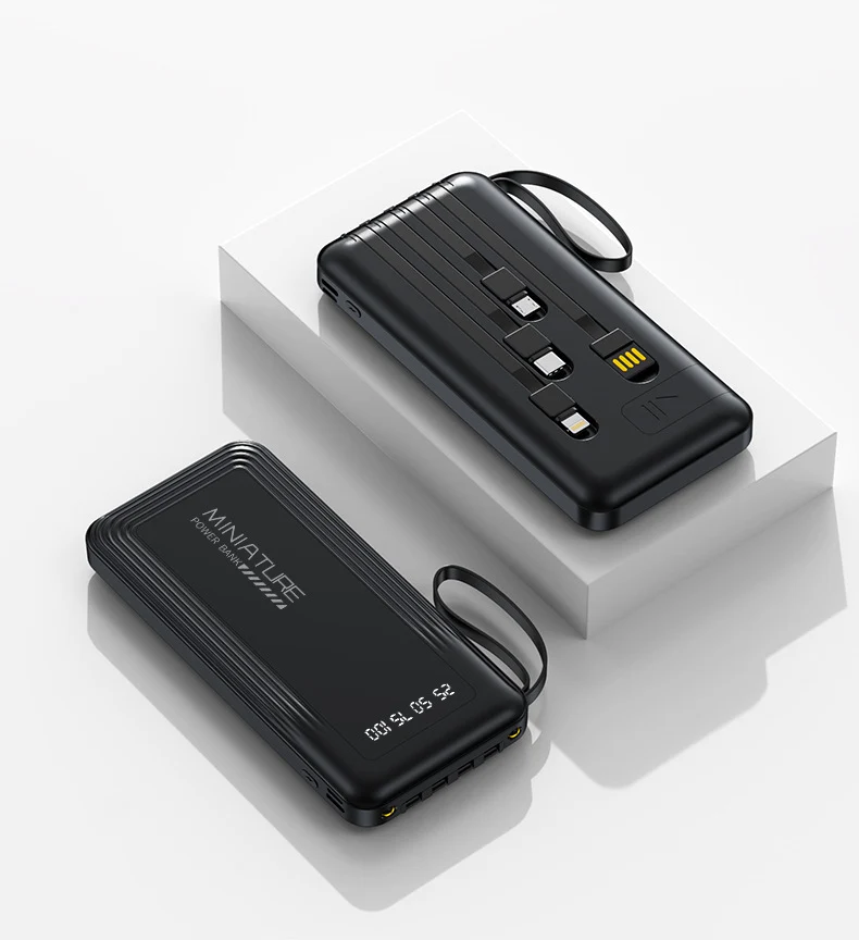 Kompakte Powerbank mit integrierten Kabeln und digitaler Ladeanzeige Skanto