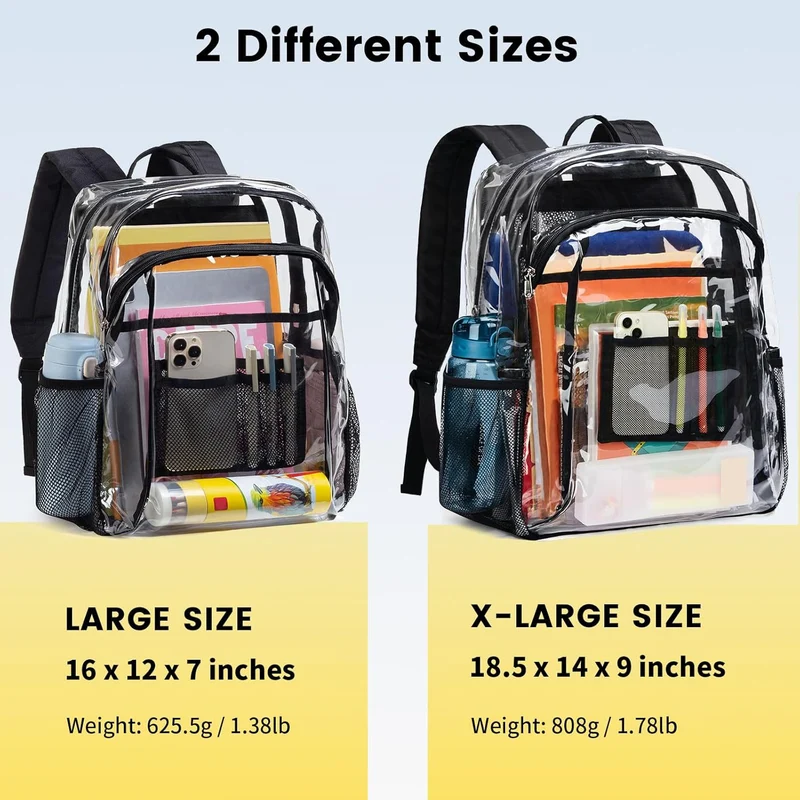 Transparente Schultasche mit atmungsaktiven Mesh-Taschen Skanto