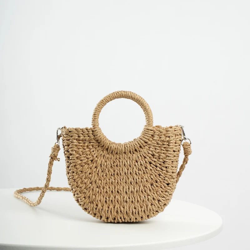 Handgemachte Raffia-Handtasche mit runden Henkeln Skanto