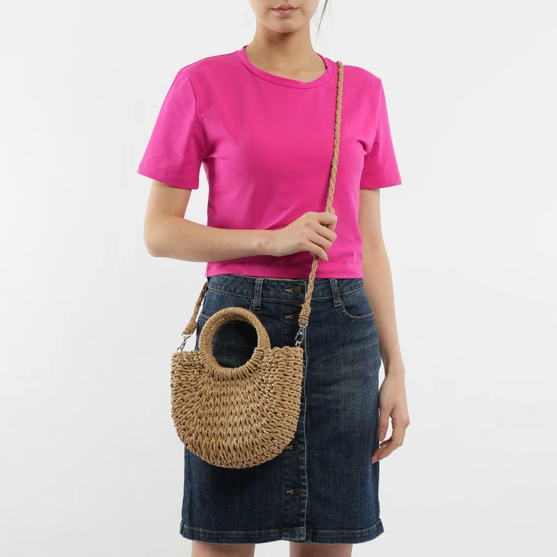 Handgemachte Raffia-Handtasche mit runden Henkeln Skanto