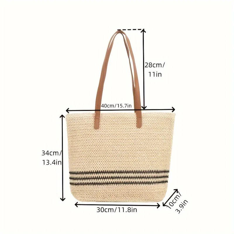 Moderne Stroh- und Ledertasche Skanto