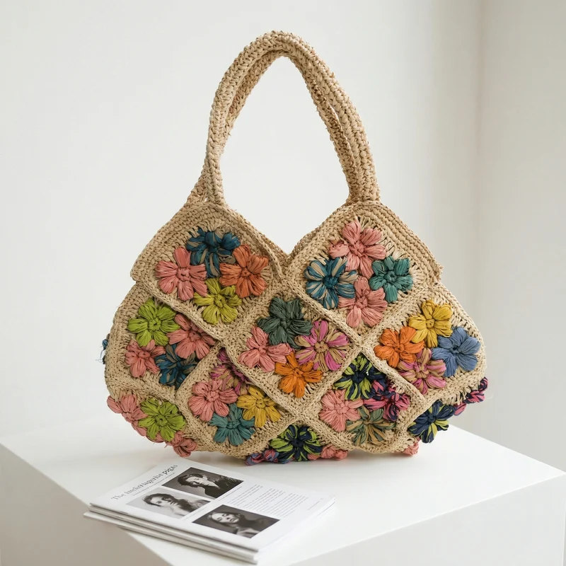 Makramee-Tasche mit Blumenmuster Skanto