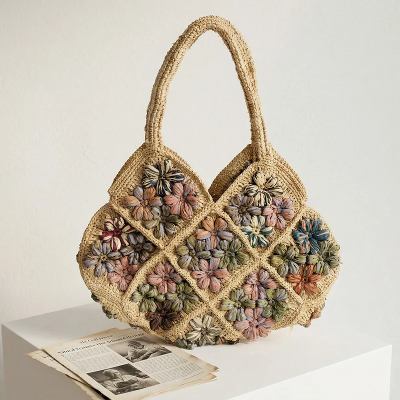 Makramee-Tasche mit Blumenmuster Skanto