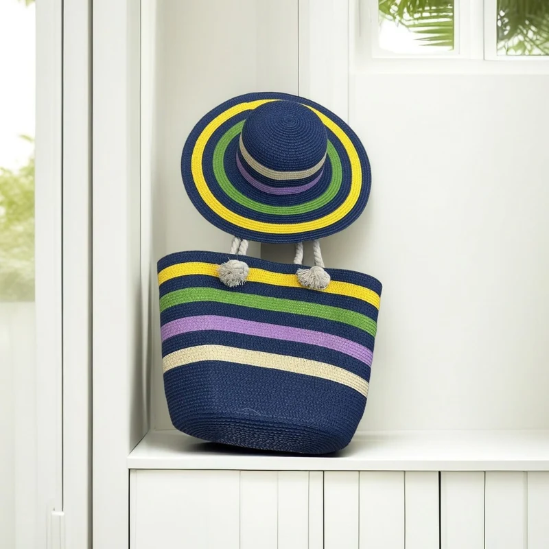 Strandtasche mit bunten Streifen Skanto