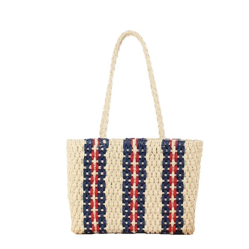 Hochwertige Naturstrohtasche mit bunten Streifen Skanto