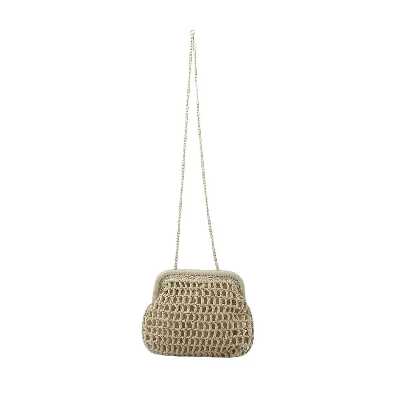 Gewebte Handtasche aus Naturmaterial mit feinen Kettendetails Skanto