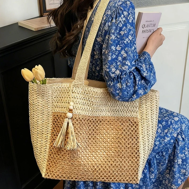 Handgemachte Strohtasche mit Quaste Skanto