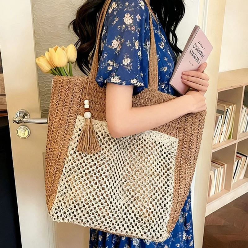Handgemachte Strohtasche mit Quaste Skanto