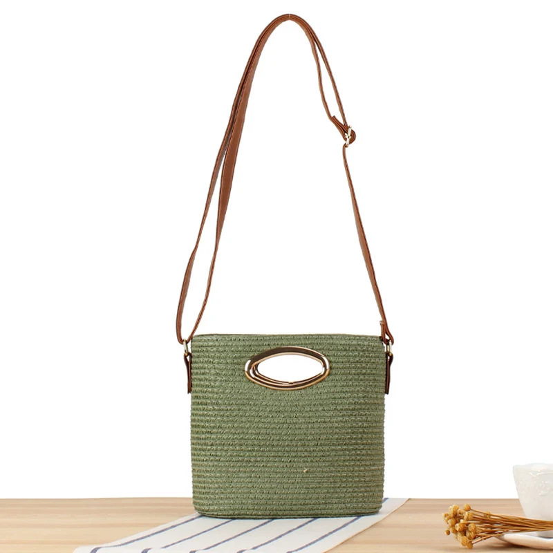 Crossbody-Tasche aus handgewebtem Naturmaterial mit elegantem Ringverschluss Skanto