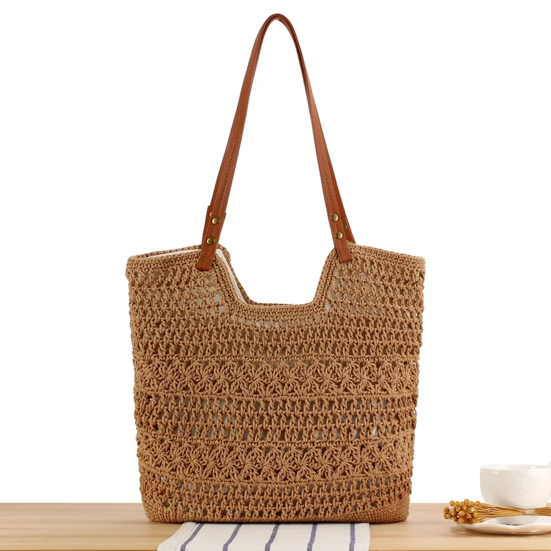 Geflochtene Makramee-Handtasche mit robusten Lederriemen Skanto