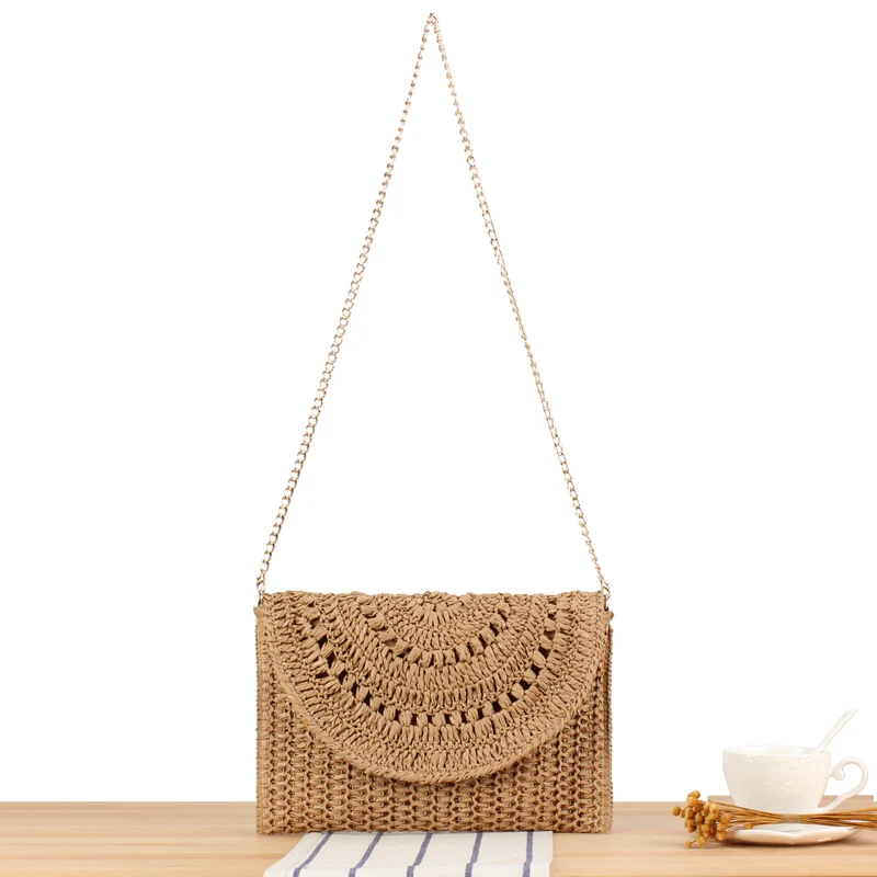 Gewebte Raffia-Handtasche mit elegantem Ketten-Detail Skanto