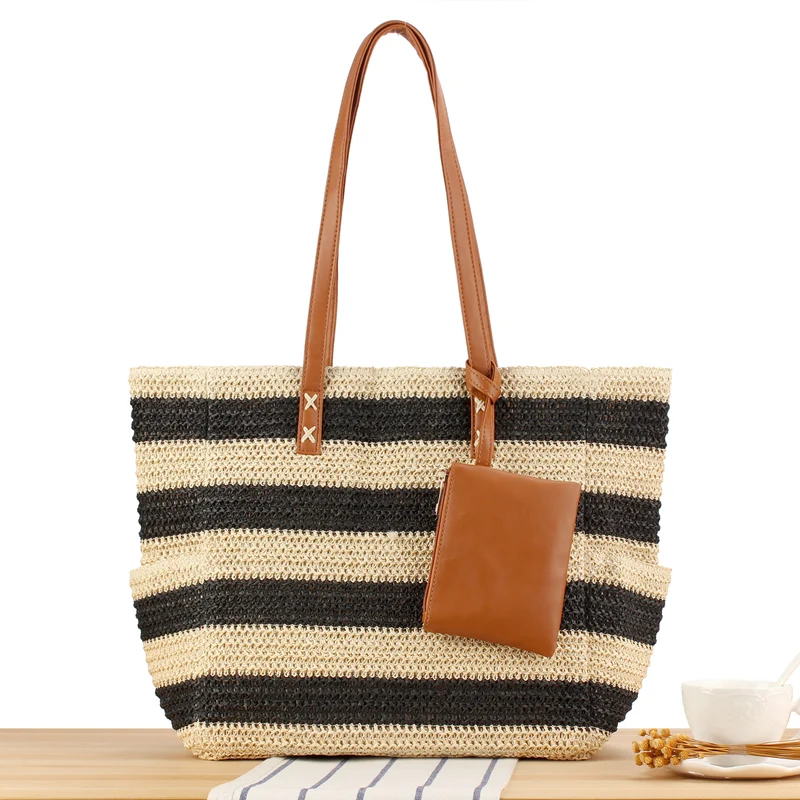 Strohtasche mit eleganten Ledergriffen Skanto