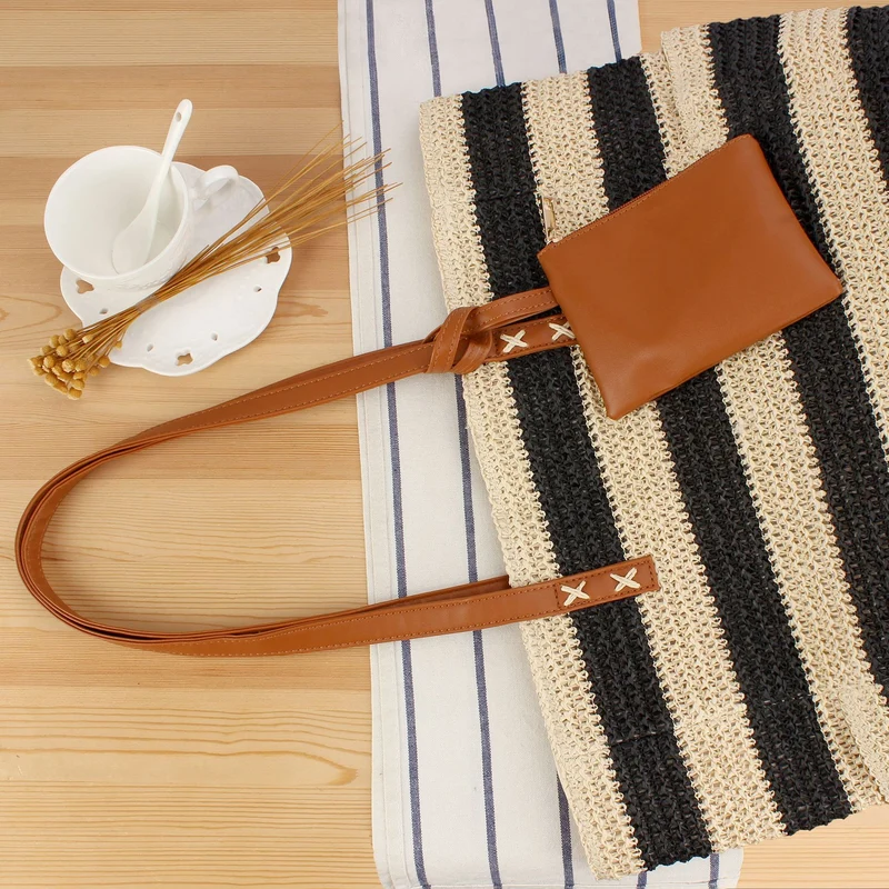 Strohtasche mit eleganten Ledergriffen Skanto