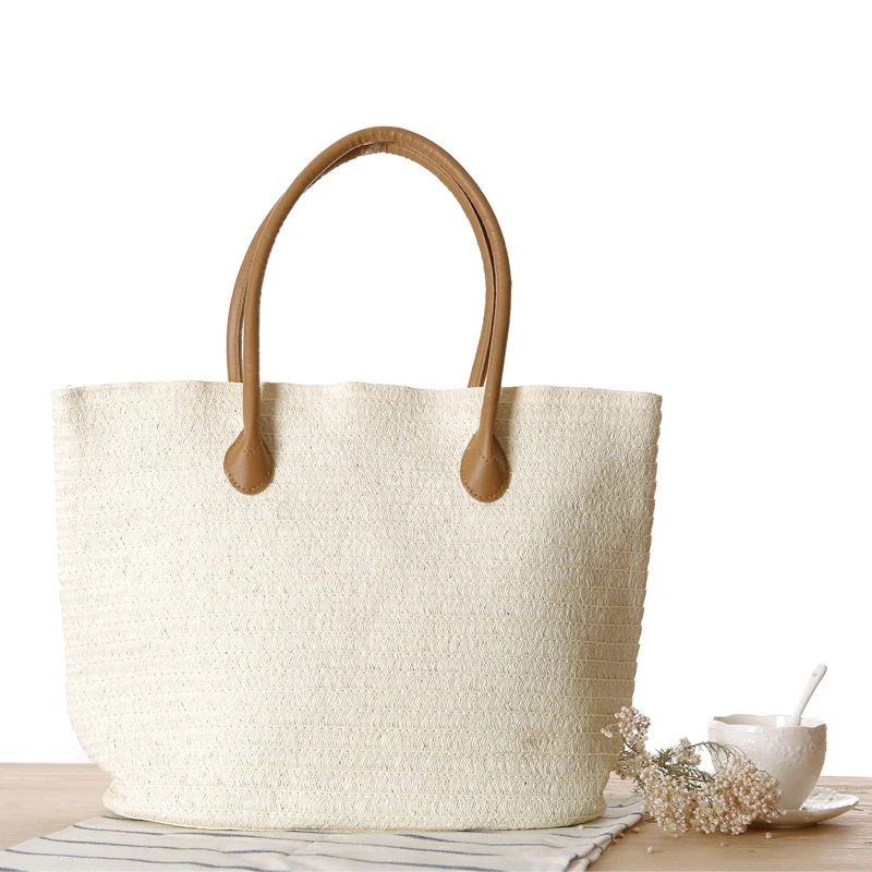 Geräumiger Stroh-Shopper mit Ledergriffen Skanto