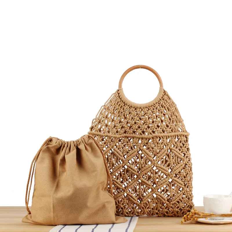 Makramee-Tote Bag mit Holzgriff Skanto