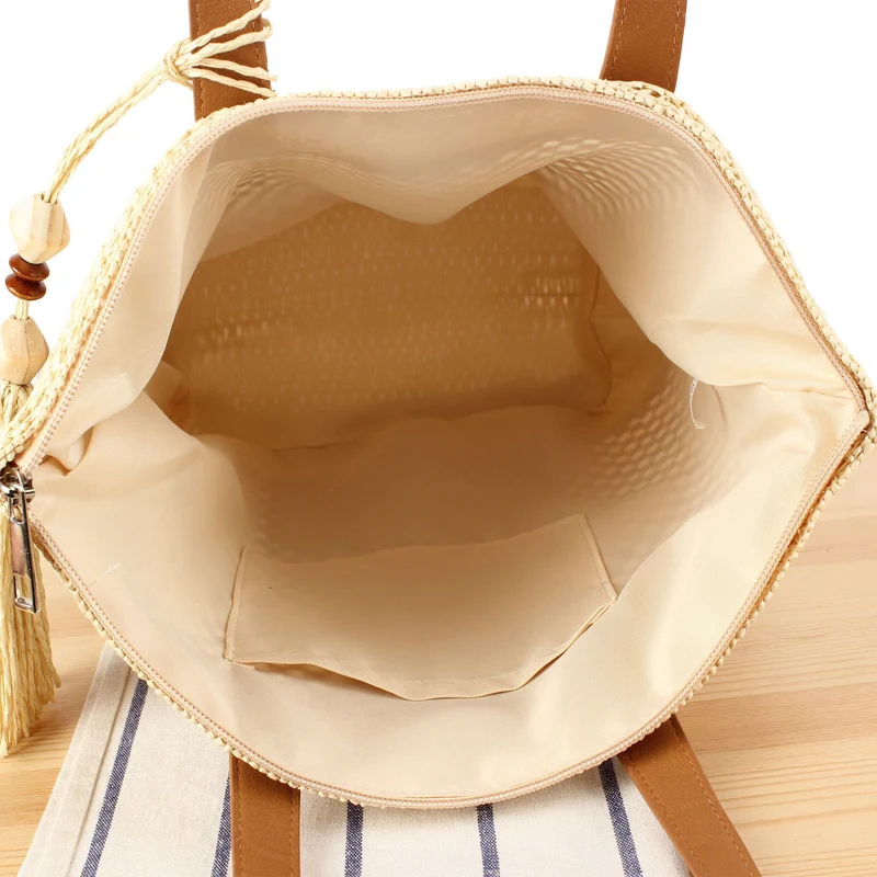 Handtasche aus natürlichem Webmaterial mit eleganten Lederriemen Skanto