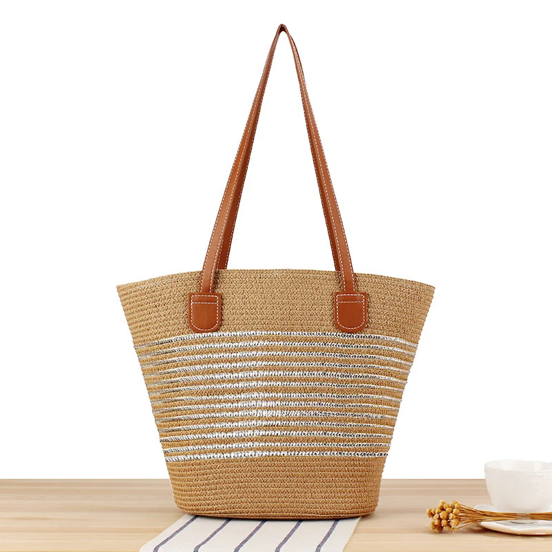 Elegante Strohtasche mit attraktiven Ledergriffen Skanto