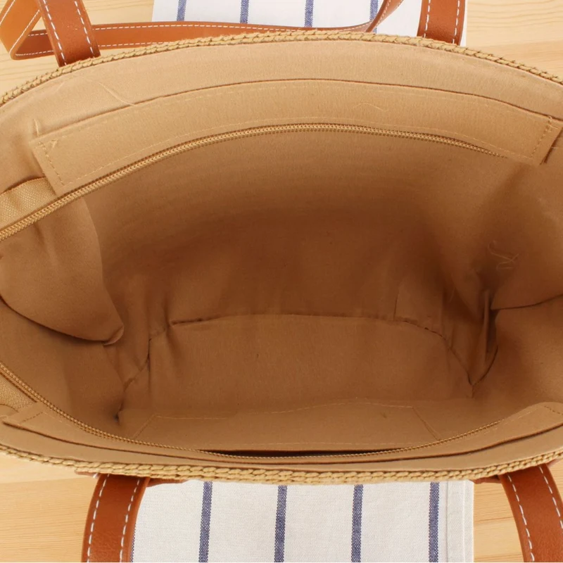 Handtasche aus hochwertigem Bast mit eleganten Ledergriffen Skanto