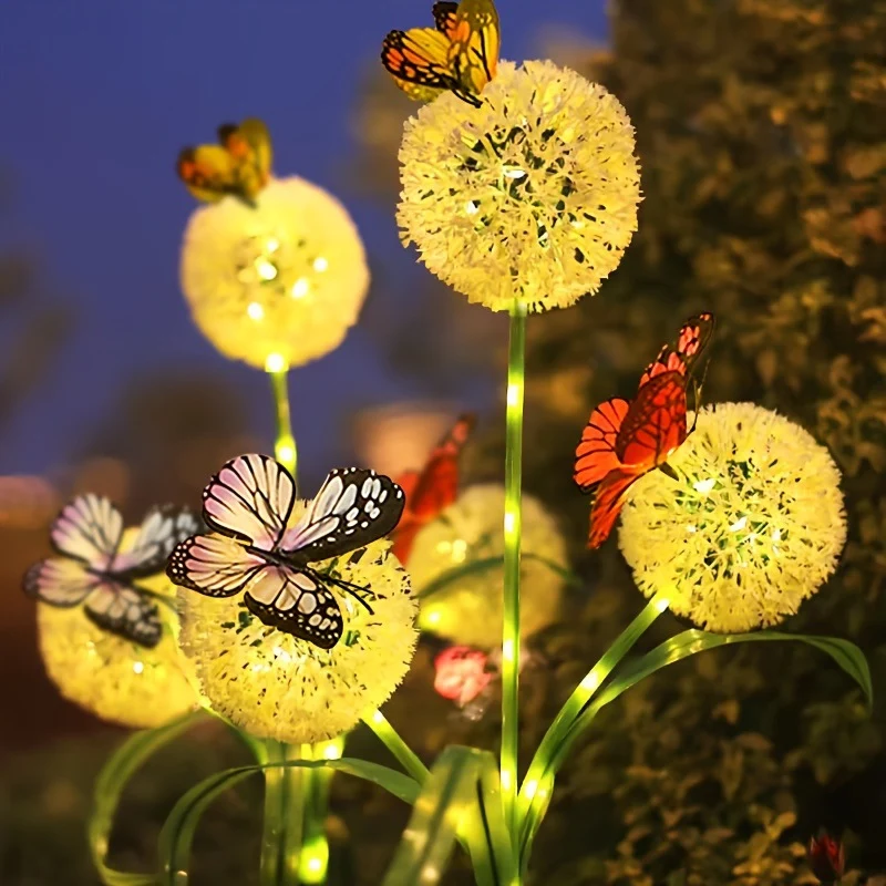 Dekorative Solar-LED-Pusteblumen-Erdspießleuchten mit Schmetterlingsdetails Skanto