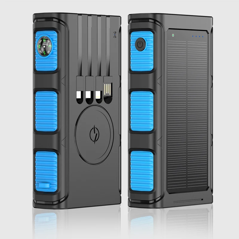 Solar Powerbank mit integriertem Kompass und mehreren Ladeanschlüssen Skanto