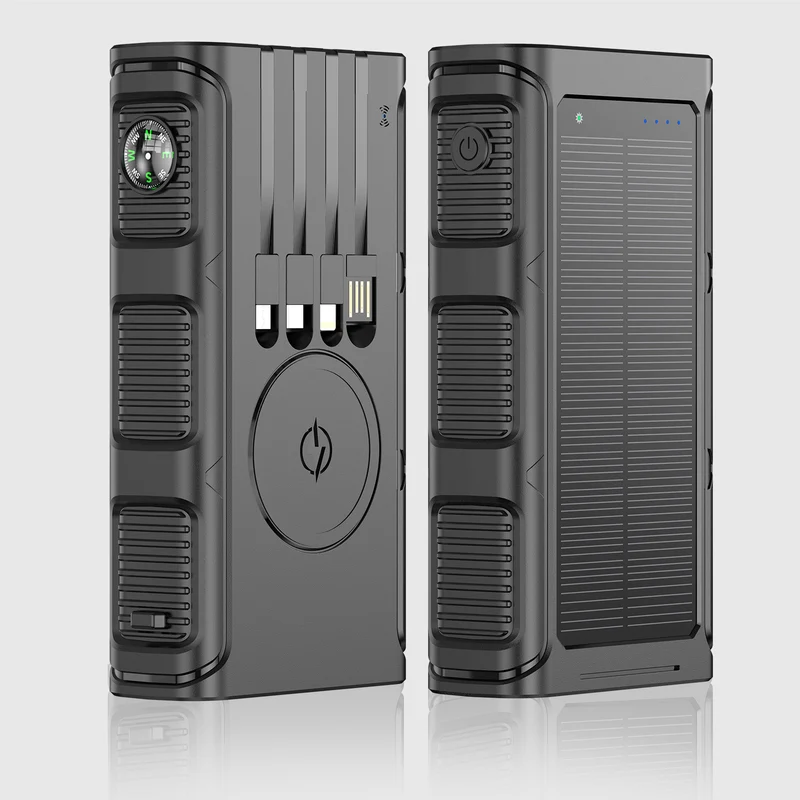Solar Powerbank mit integriertem Kompass und mehreren Ladeanschlüssen Skanto