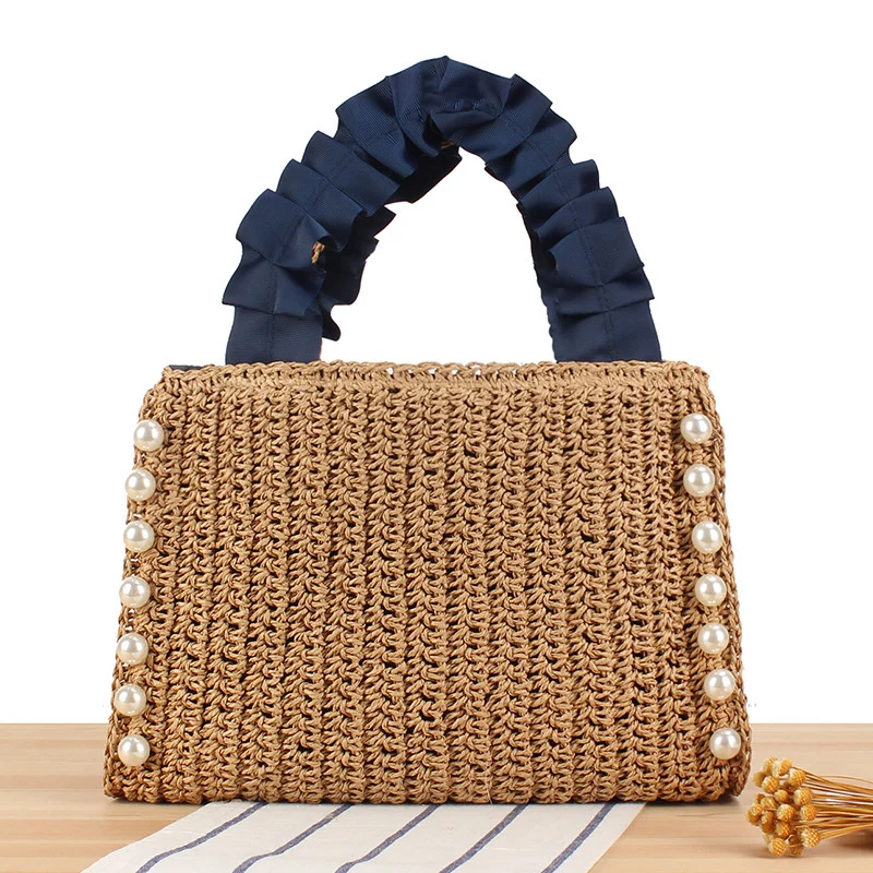 Elegante Handtasche mit Perlenverzierung und gerafftem Griff Skanto