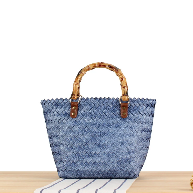 Elegante Strohtasche mit Bambusgriff Skanto