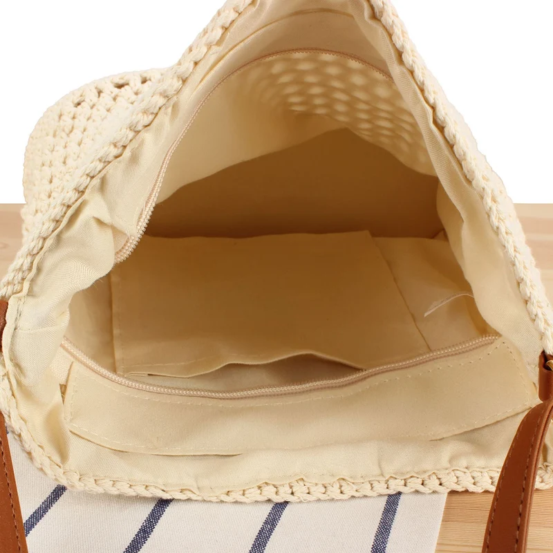 Handtasche aus handgewebtem Naturmaterial mit Lederakzenten Skanto