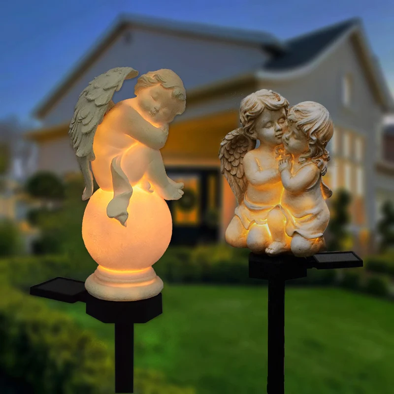 Dekorative Solar-Gartenstecker-Statue, Mädchenfigur aus Harz mit integrierter Solar-LED und wetterfestem Erdspieß Skanto