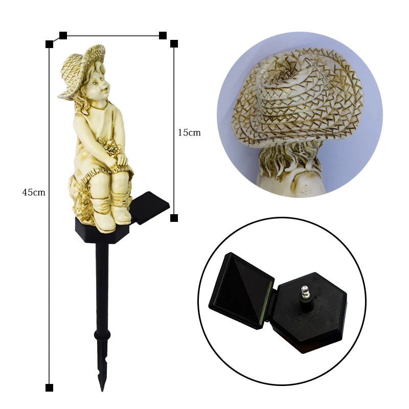 Dekorative Solar-Gartenstecker-Statue, Mädchenfigur aus Harz mit integrierter Solar-LED und wetterfestem Erdspieß Skanto