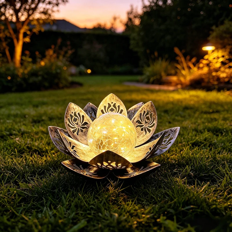 Dekorative Lotus-Solar-Gartenleuchte mit gesprungener Glaskugel Skanto