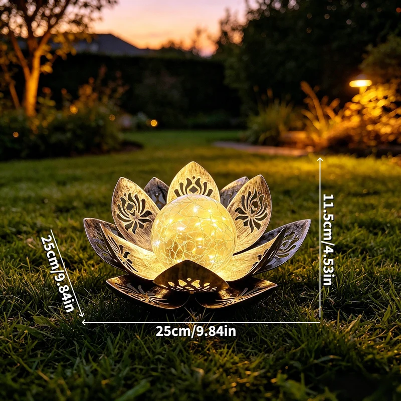 Dekorative Lotus-Solar-Gartenleuchte mit gesprungener Glaskugel Skanto