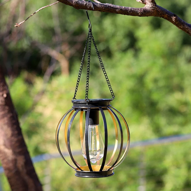 Vintage-Hängemetalllaterne mit Edison-Glühbirnenkäfig und verstellbarer Kette Skanto