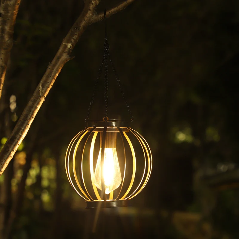 Vintage-Hängemetalllaterne mit Edison-Glühbirnenkäfig und verstellbarer Kette Skanto