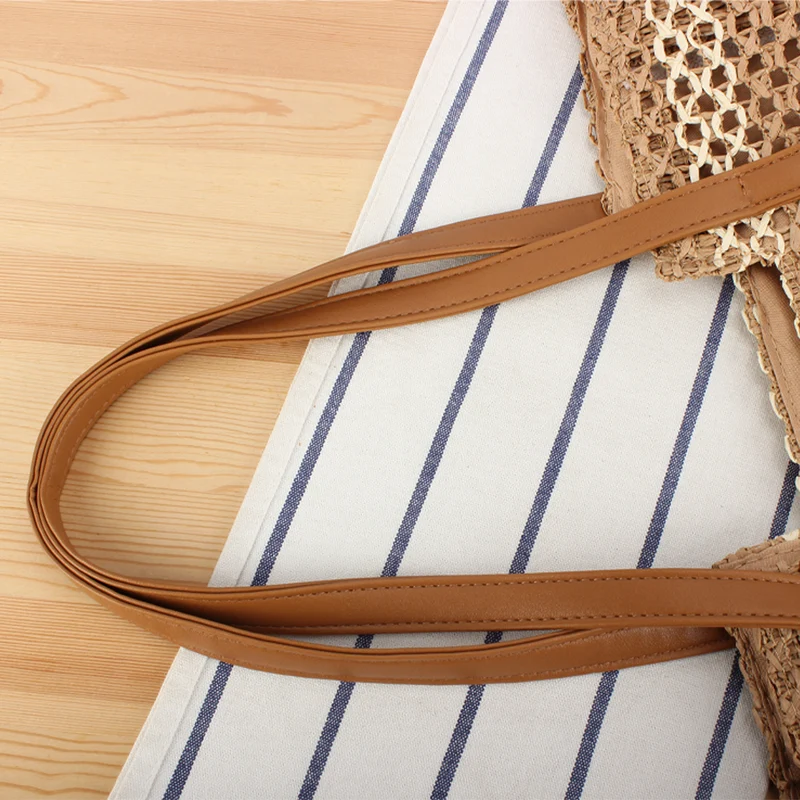 Tote Bag aus geflochtenem Naturmaterial mit eleganten Ledergriffen Skanto
