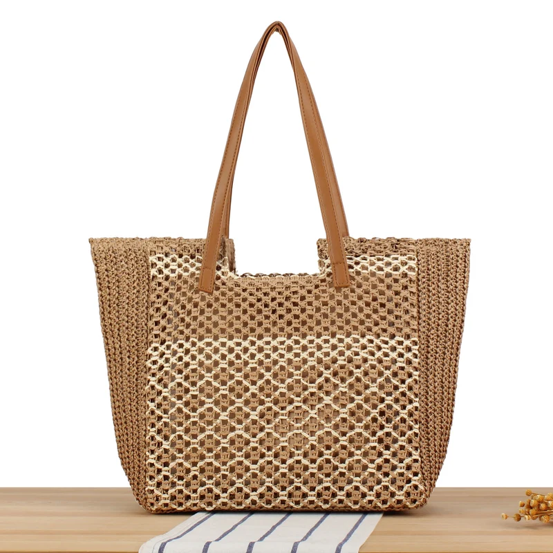 Tote Bag aus geflochtenem Naturmaterial mit eleganten Ledergriffen Skanto
