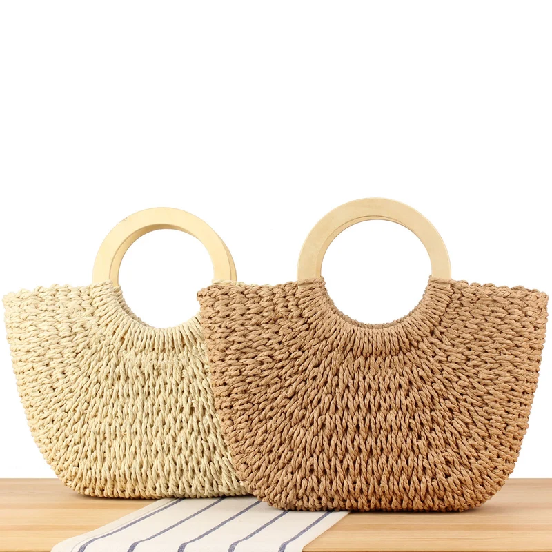 Designer-Tasche aus handgeflochtenem Korbgeflecht mit Holzgriff Skanto
