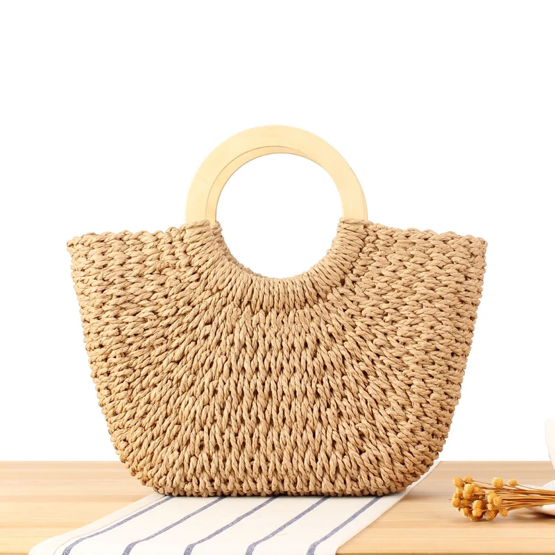 Designer-Tasche aus handgeflochtenem Korbgeflecht mit Holzgriff Skanto