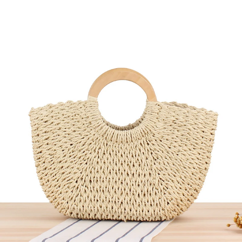 Designer-Tasche aus handgeflochtenem Korbgeflecht mit Holzgriff Skanto