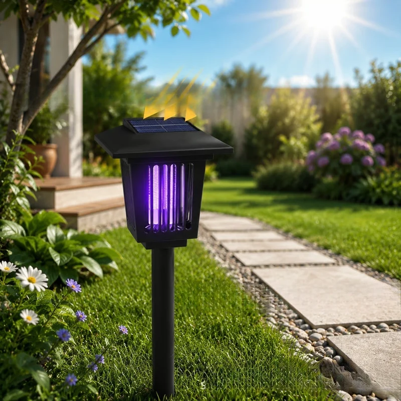 Solarbetriebener UV-Insektenvernichter-Gartenstecker mit integriertem Solarpanel und Dämmerungssensor Skanto