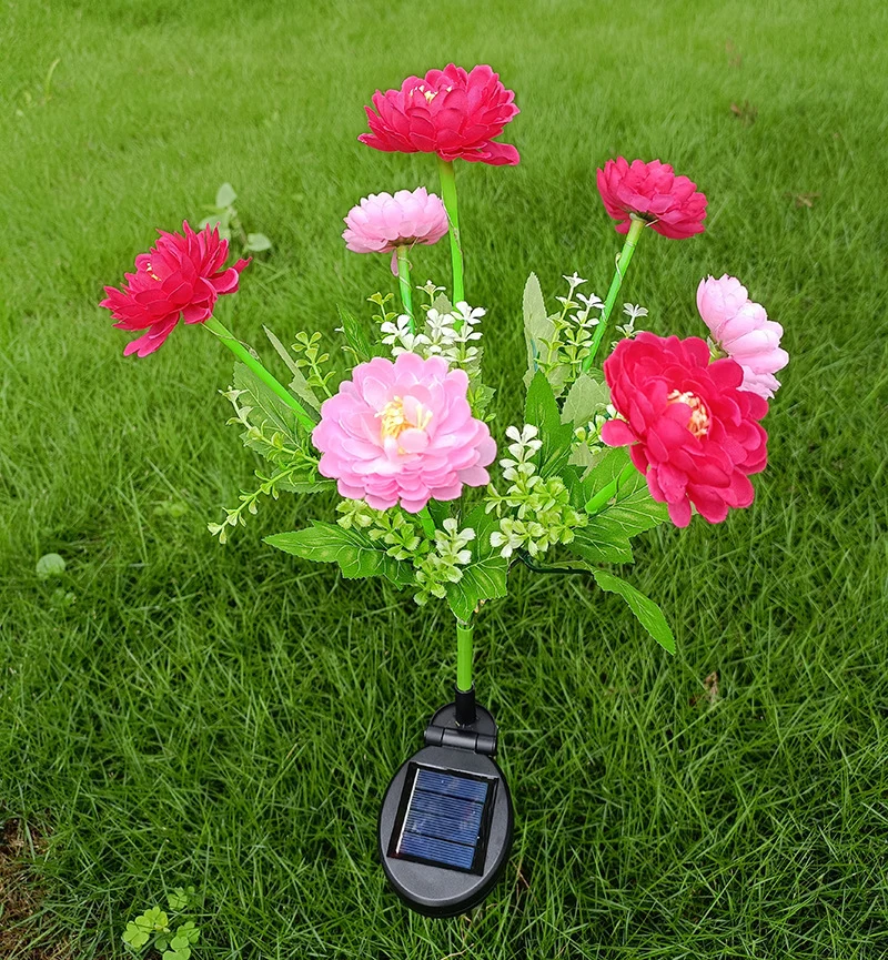 Solarbetriebener lebensechter Blumen-Gartenstecker mit Multi-Kopf-LED-Cluster und wasserdichtem Dämmerungssensor