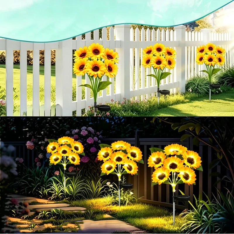 Solarbetriebene LED-Sonnenblumen-Gartensteckerleuchte mit wasserdichtem Panel und verstellbarem Stiel Skanto