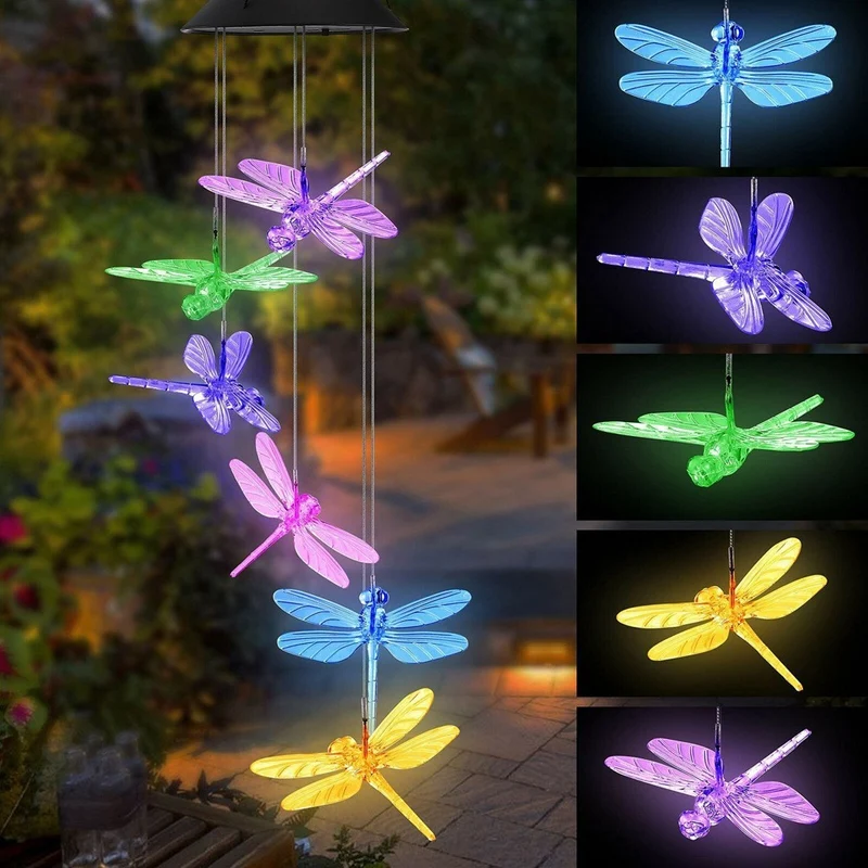 Solarbetriebenes hängendes Kolibri-LED-Windspiel mit farbwechselnden RGB-Acrylvögeln und wetterfestem Oberteil Skanto
