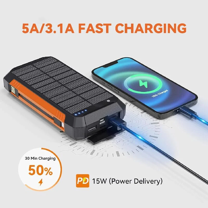 Robuste Solar-Powerbank mit multifunktionalem Ladeanschluss Skanto