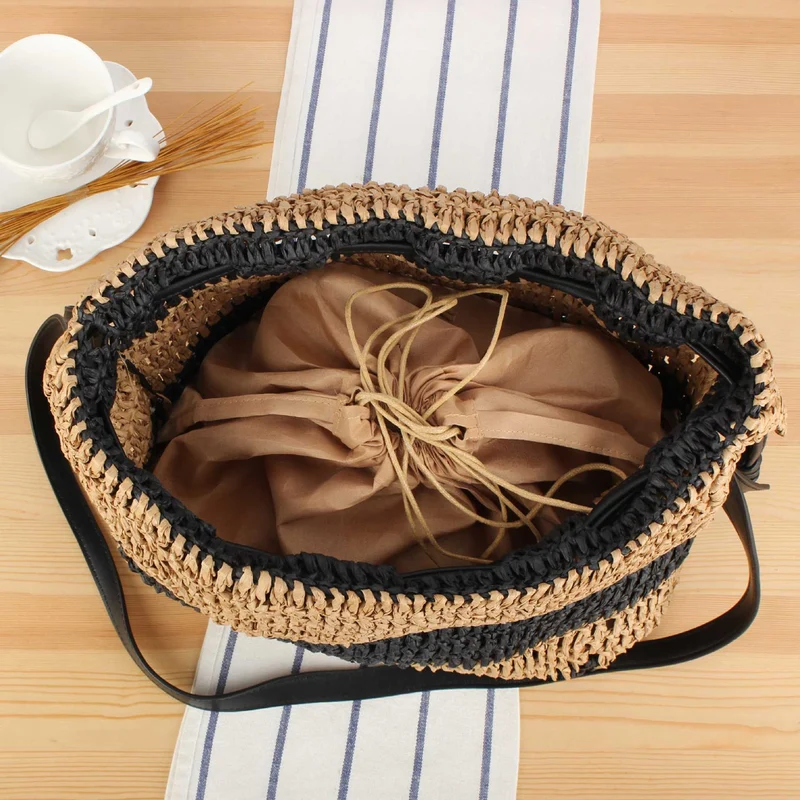Handtasche aus handgefertigtem Naturfasermix mit modernem Kordelzugverschluss Skanto