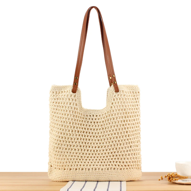 Handgeknüpfte Tote Bag mit robusten Ledergriffen Skanto