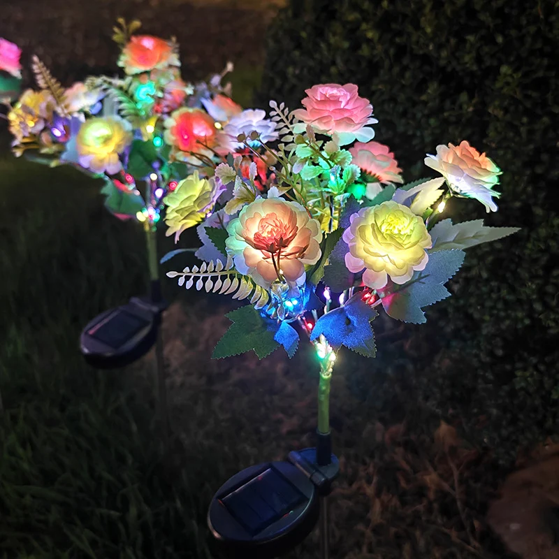 Solarbetriebener realistischer Pfingstrosen-Gartenstecker mit integrierter warmer LED und wetterfester Basis Skanto