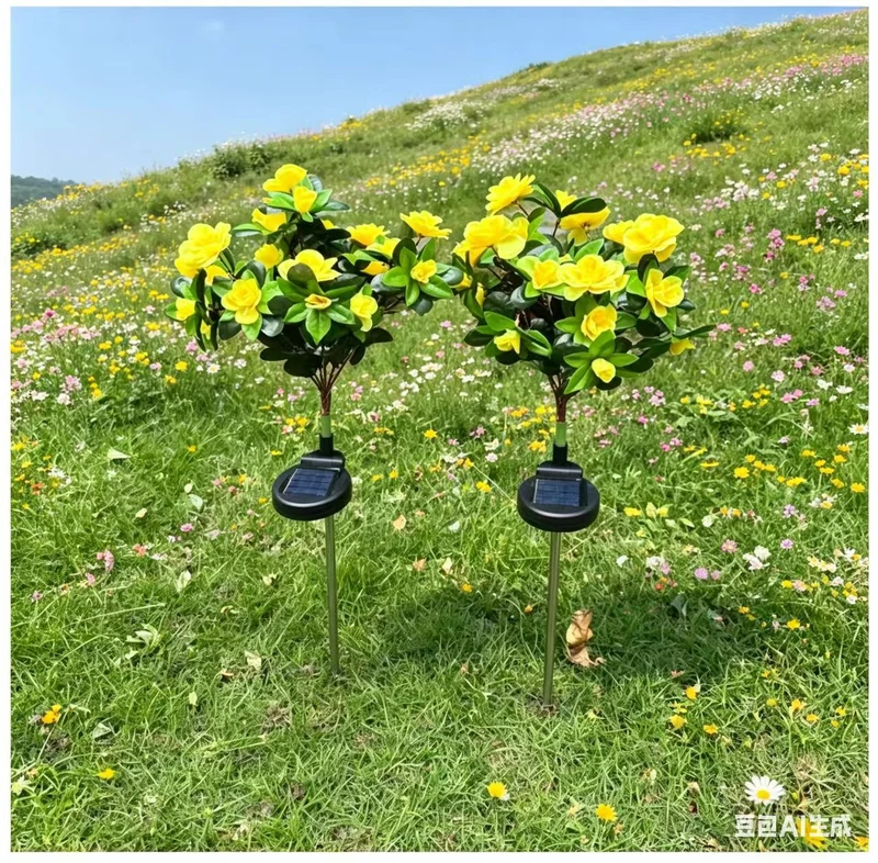 Solarbetriebene realistische Kamelienblüten-Gartenstecker-Leuchten mit verstellbaren LED-Köpfen und Edelstahlspieß Skanto
