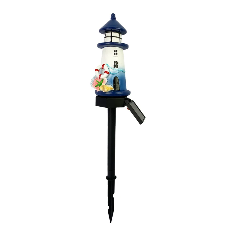 Solarbetriebene Leuchtturm-Gartenstecker-Leuchte mit warmer LED-Harz-Laterne und Dämmerungssensor Skanto